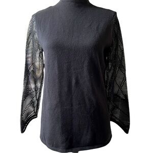 NIC + ZOE Black Mock Turtleneck Sweater with Pointele Sleeves | Petite Medium